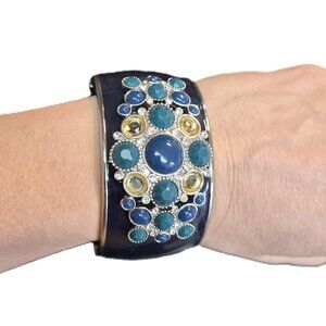 BR Wide Statement Bangle Blue Resin Crystal Magnetic Clasp Office Siren Cocktail